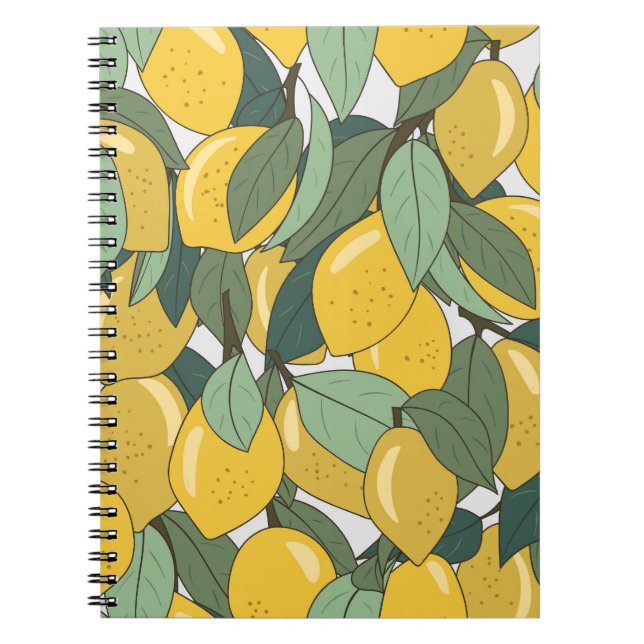 Tropical Pattern with Yellow Lemons. Notebook (Front)