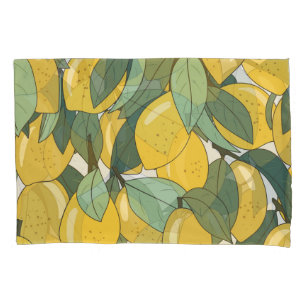 Tropical Pattern with Yellow Lemons. Pillowcase