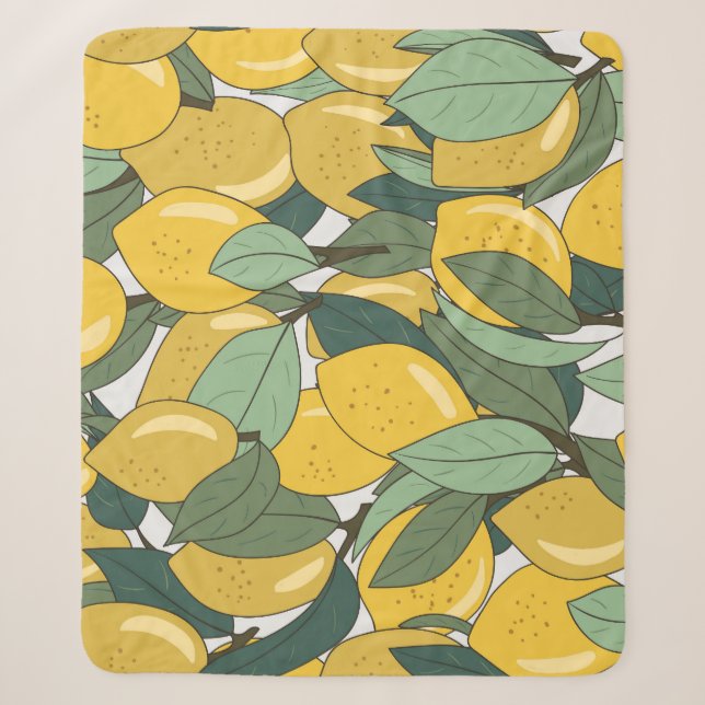 Tropical Pattern with Yellow Lemons. Sherpa Blanket (Front)