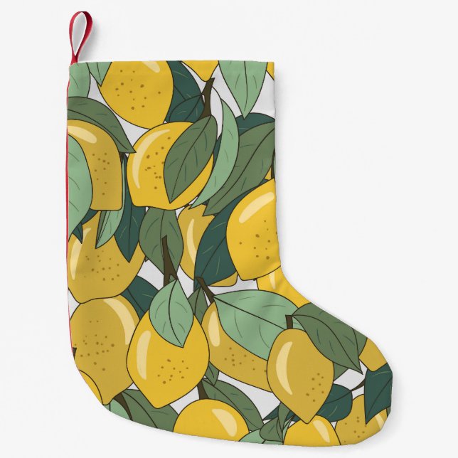 Tropical Pattern with Yellow Lemons. Small Christmas Stocking (Front)