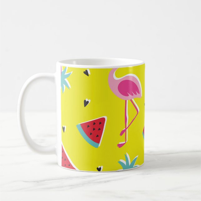  tropical patternwith pink pineapple, flamingos, w coffee mug (Left)
