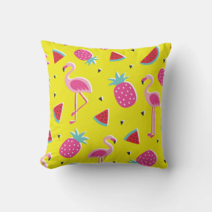 tropical patternwith pink pineapple, flamingos, w cushion
