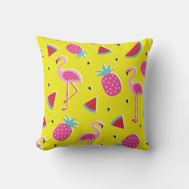  tropical patternwith pink pineapple, flamingos, w cushion (Front)