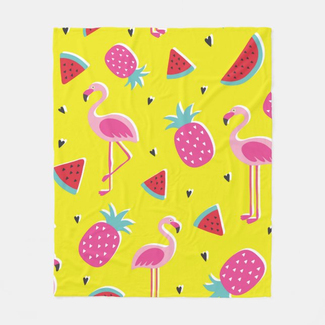  tropical patternwith pink pineapple, flamingos, w fleece blanket (Front)