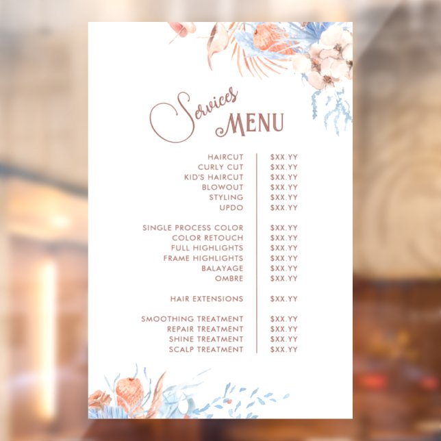 Tropical Peach and Blue Services Menu (Sheet 2)