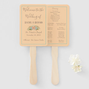 Tropical Peach and Teal Wedding Program Hand Fan