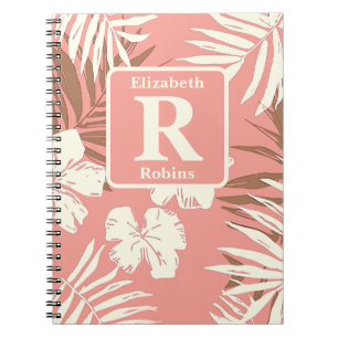 Tropical peach colour hibiscus personalised Monogr Notebook