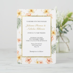 Tropical Peach Cream Hibiscus Floral Wedding Invitation