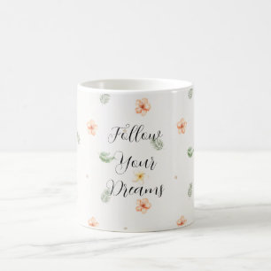 Tropical Peach Cream Hibiscus Flowers Leaves Coffee Mug
