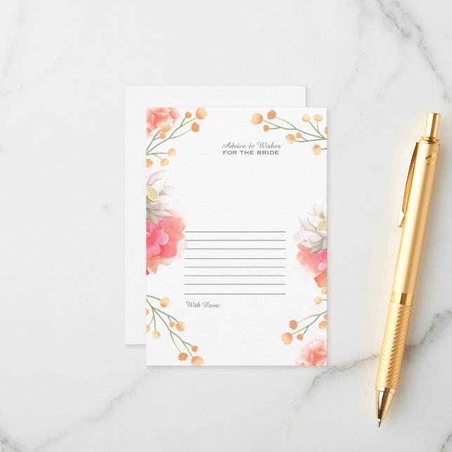 Tropical Peach Flower Bride Wedding Advice Enclosure Card (Front/Back In Situ)