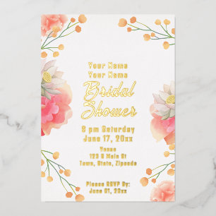 Tropical Peach Flowers Gold Foil Bridal Shower