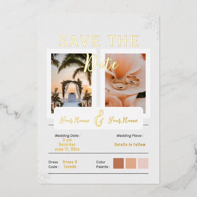 Tropical Peach Flowers Wedding  (Front)