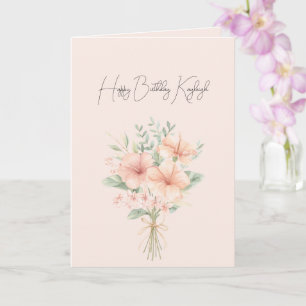 Tropical Peach Hibiscus Flowers Birthday Card