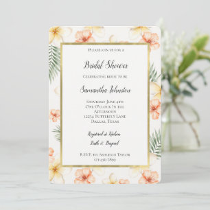 Tropical Peach Hibiscus Flowers Bridal Shower   Invitation