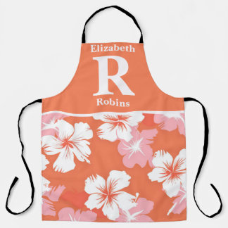 Tropical peach hibiscus personalised apron