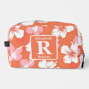 Tropical peach hibiscus personalised Monogram Dopp Kit