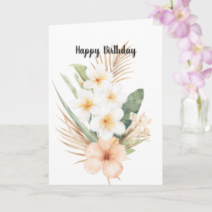 Tropical Peach Hibiscus Plumeria Birthday Card