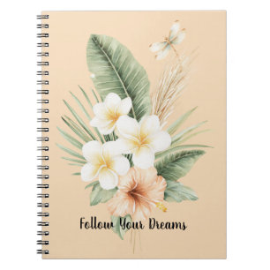 Tropical Peach Hibiscus Plumeria Notebook