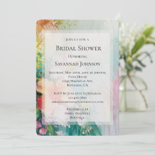 Tropical Peach White Hibiscus Floral Bridal Shower Invitation