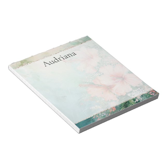 Tropical Peach White Hibiscus Floral Notepad (Angled)