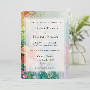 Tropical Peach White Hibiscus Floral Wedding Invitation