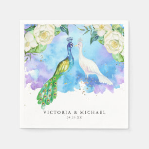 Tropical Peacock Floral   Boho Botanical Monogram Napkin