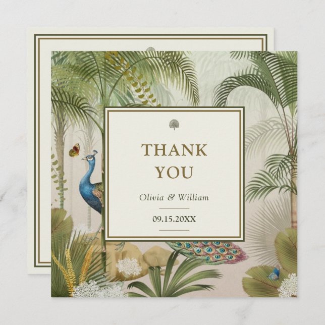 Tropical Peacock Palm Custom Wedding Thank You (Front/Back)