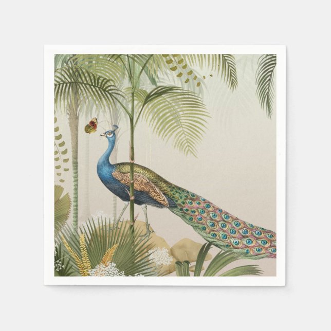 Tropical Peacock with butterflies Napkin (Front)