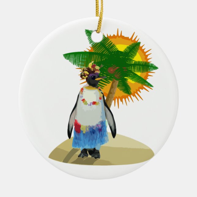 Tropical penguin ceramic ornament (Front)