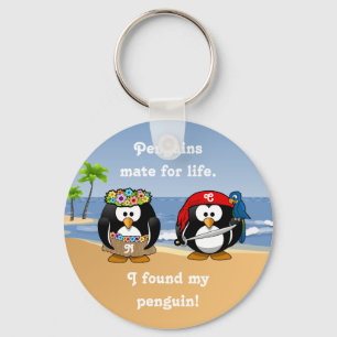 Tropical Penguins Couple Hula Pirate Island Beach Key Ring