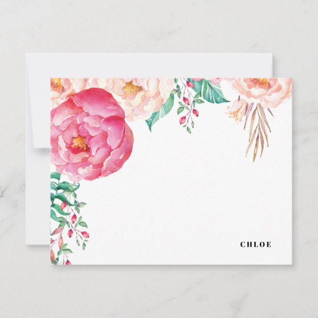 Tropical Peony Garden | Personalised Stationery Note Card (Front)