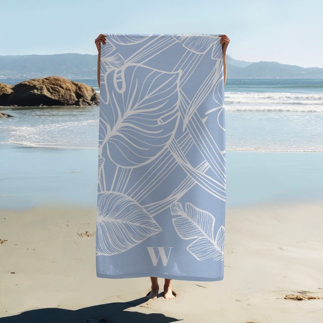 Tropical Periwinkle Modern Monogram  Beach Towel (Creator Uploaded)