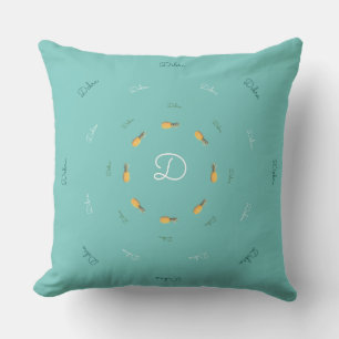 tropical personalised name monogram with pineapple cushion