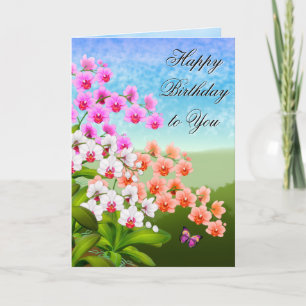 Tropical Phalaenopsis Orchid Flowers Birthday Card