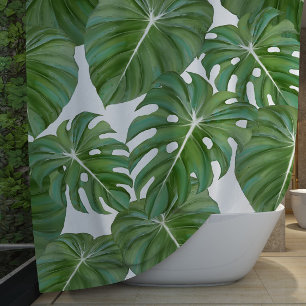 Tropical Philodendron Elephant Ear Leaves Leaf Art Shower Curtain