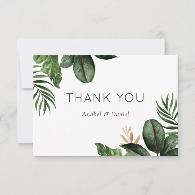 Tropical Philodendron Palm Wedding Thank You Card (Front)