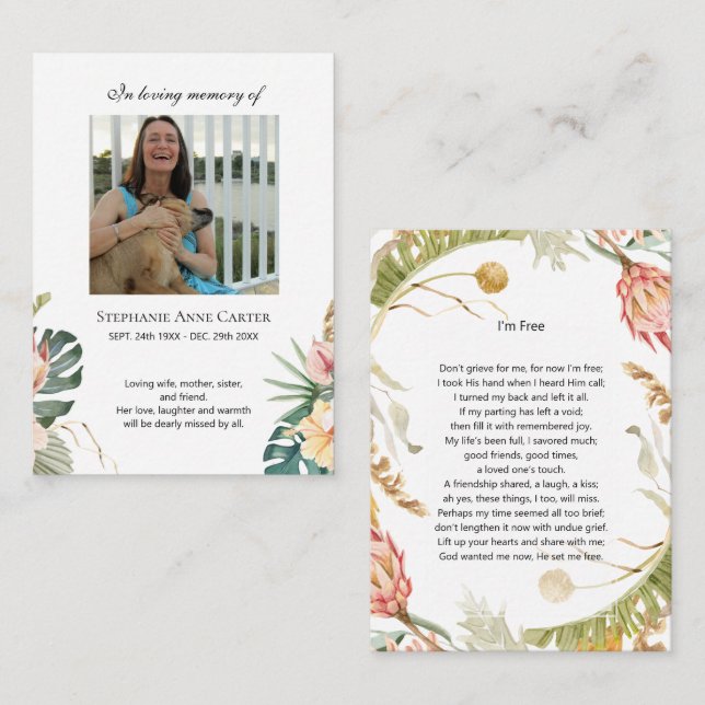 Tropical Photo memorial I'm Free prayer card 3 (Front/Back)