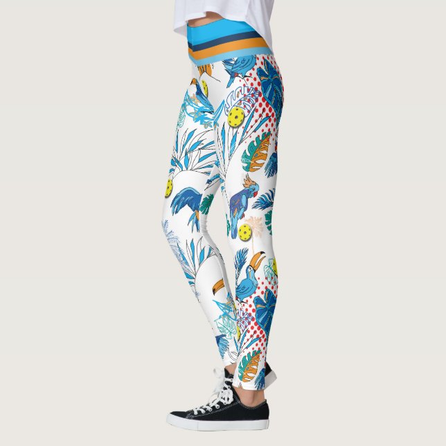 Tropical Pickleball, custom background Leggings (Left)