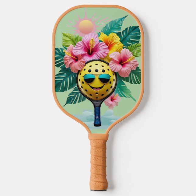 Tropical Pickleball Fun – Cute Kawaii Paddle Desig (Front)