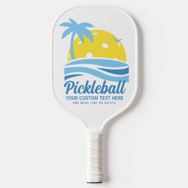 Tropical Pickleball Sun Palm Trees Add Custom Text Paddle (Front)