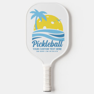 Tropical Pickleball Sun Palm Trees Add Custom Text Pickleball Paddle