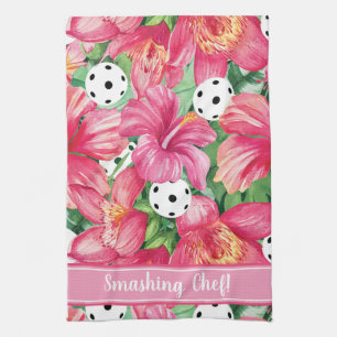 🌺🌴Tropical pickleball with hibiscus, with te Tea Towel