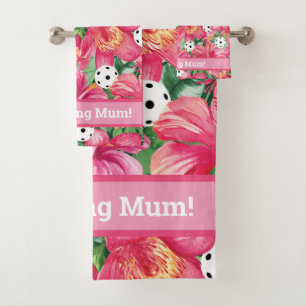 🌺🌴Tropical pickleball with hibiscus, with text   Bath Towel Set
