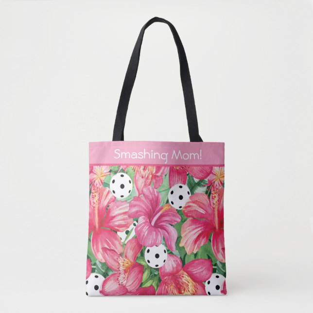 🌺🌴Tropical pickleball with hibiscus, with text Tote Bag (Front)