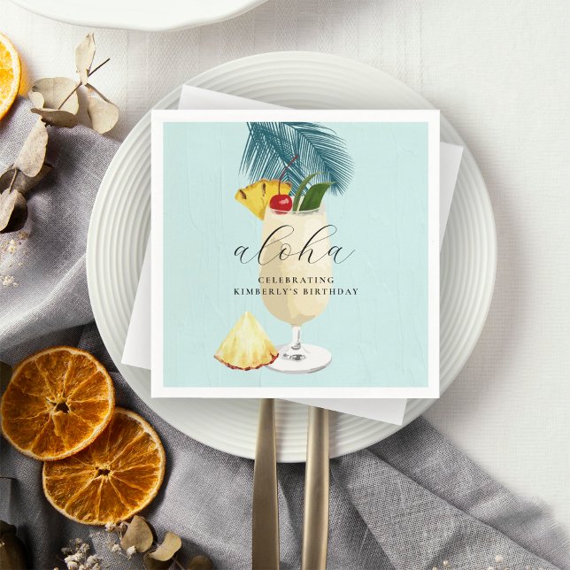 Tropical Pina Colada Aloha Cocktail Birthday Party Napkin (Creator Uploaded)