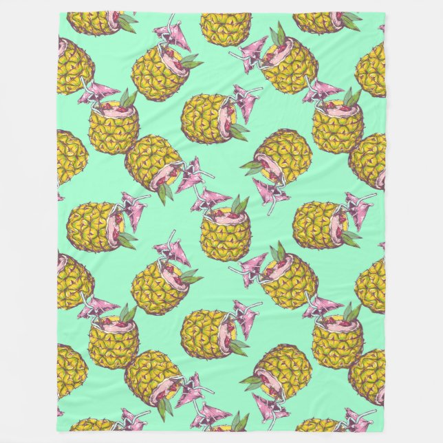 Tropical Piña Colada Pattern –Refreshing Summer Fleece Blanket (Front)