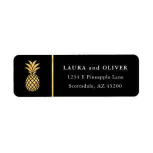Tropical Pineapple Address Labels, Black & Gold Return Address Label