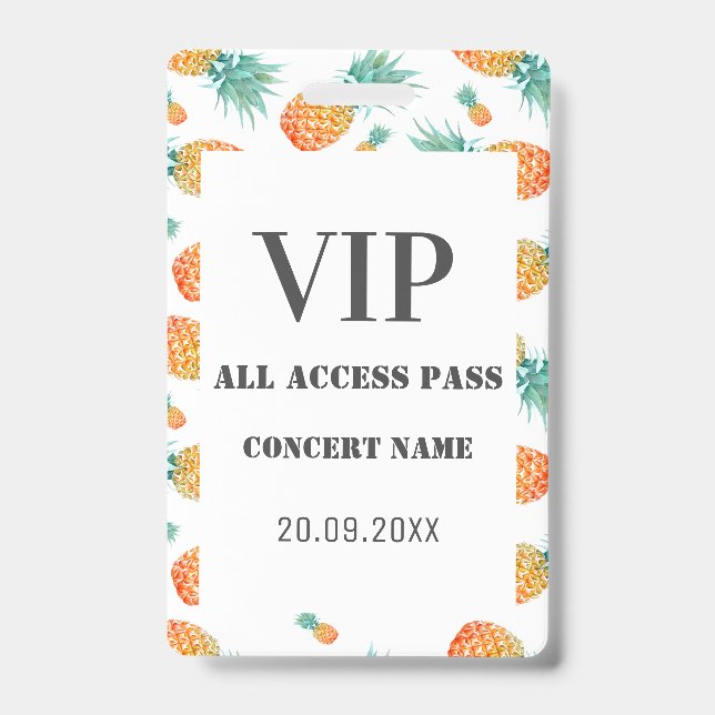 Tropical Pineapple All VIP Access Concert Party  ID Badge (Front)