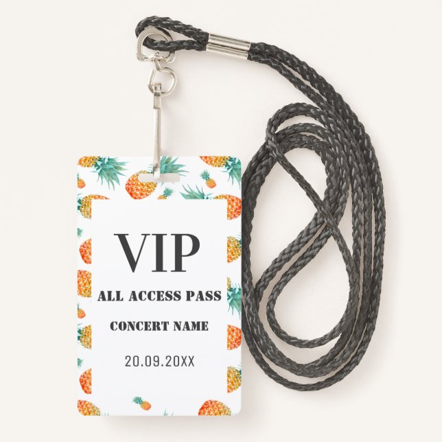 Tropical Pineapple All VIP Access Concert Party  ID Badge (Front with Lanyard)
