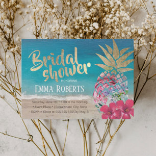 Tropical Pineapple Aloha Beach Bridal Shower Invitation
